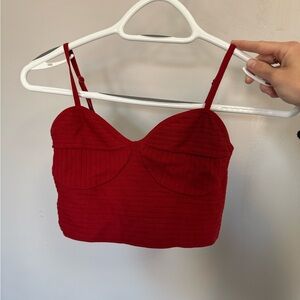 Garage Red Ribbed Crop Top